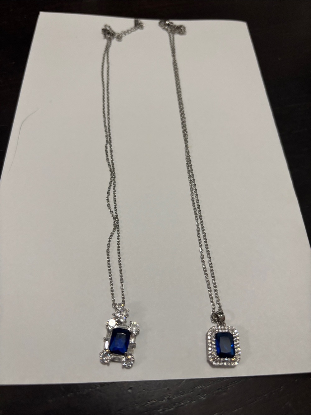 Sapphire-Blue Crystal Pendant Necklaces in Silver Tone 18 inch chain.